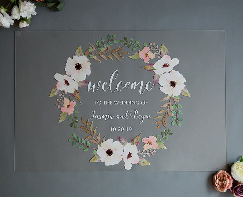 Acrylic Wedding Signs, Welcome Wedding Sign, Welcome Sign, Floral Wedding Sign, Custom Acrylic Sign, Wreath Sign image 6