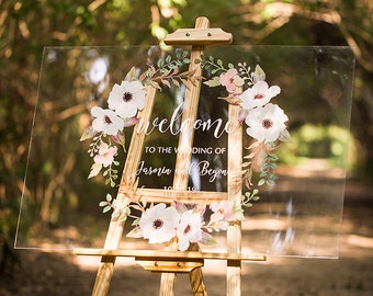 Acrylic Wedding Signs, Welcome Wedding Sign, Welcome Sign, Floral Wedding Sign, Custom Acrylic Sign, Wreath Sign