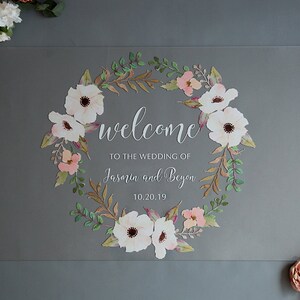 Acrylic Wedding Signs, Welcome Wedding Sign, Welcome Sign, Floral Wedding Sign, Custom Acrylic Sign, Wreath Sign image 9