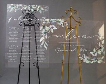 Paquete de letreros para bodas, letrero de bienvenida con vegetación y letrero con plano de asientos, juego de letreros para bodas