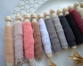 Hand Torn Ribbons for Bouquets, Bridal Frayed Edge Bouquet Ribbon, Bridesmaids Floral Ribbons, Hand Torn Chiffon Ribbons for Bridal Bouquets