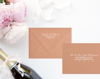 Terracotta Boho Envelope with Full Addressing, Printed Envelopes, Digital Calligraphy, White Ink Printing, Wedding Guest Address Printing