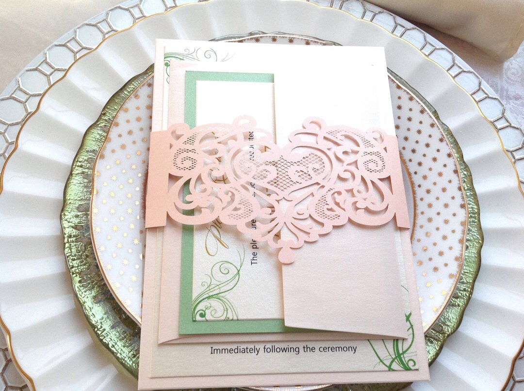 Wedding Invitation Belly Band, Laser Cut Invitation Belly Band, Blush