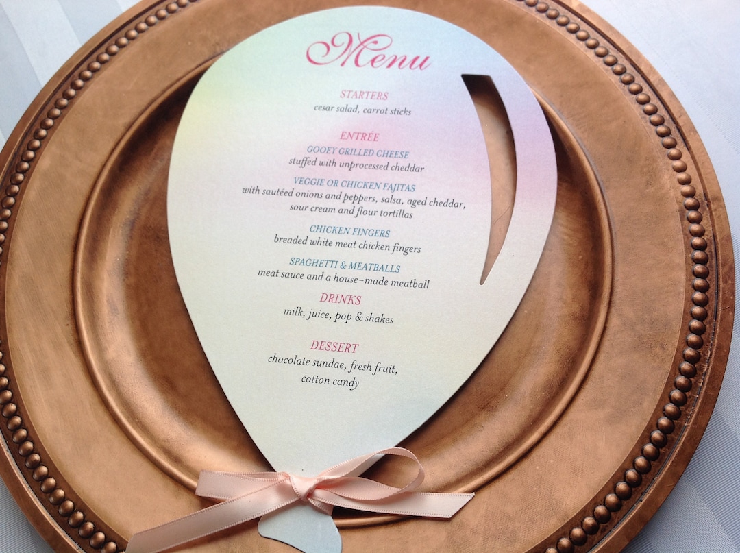 Cardoon Menu Birthday Party Menu Card, Balloon Menu Card With Ribbon, 1st Birthday ...