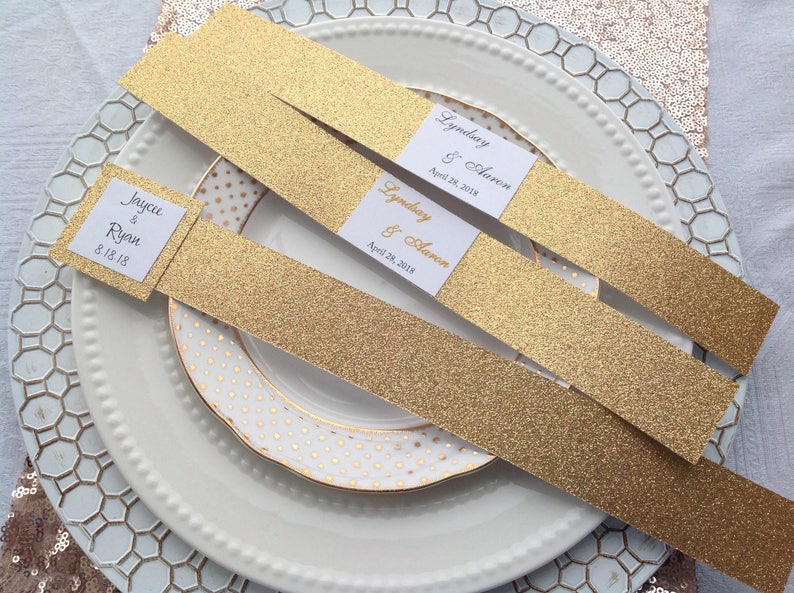 Glitter Wedding Invitation Belly Band Free Monogram Glitter Etsy