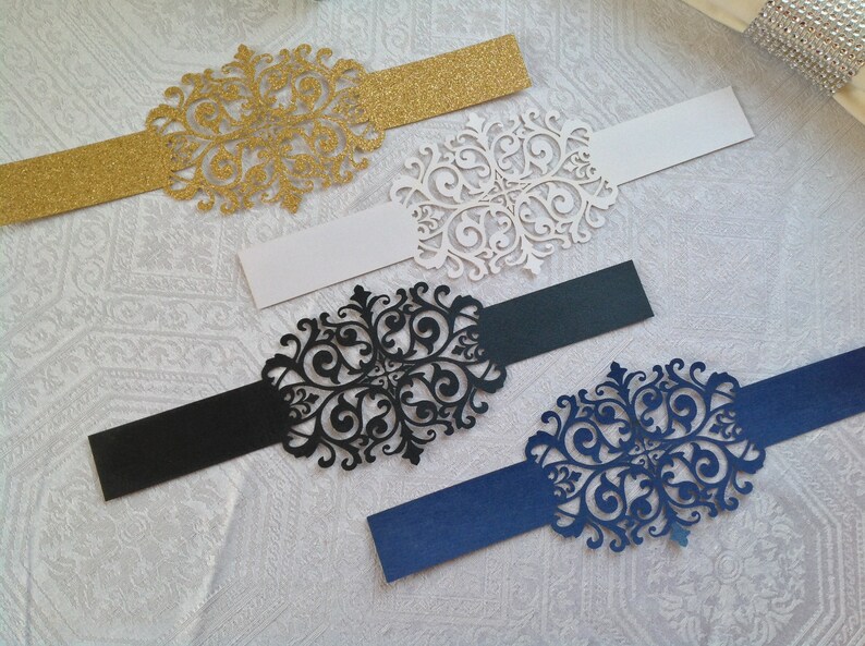 Wedding Invitation Belly Band Black Laser Cut Paper Bands Etsy
