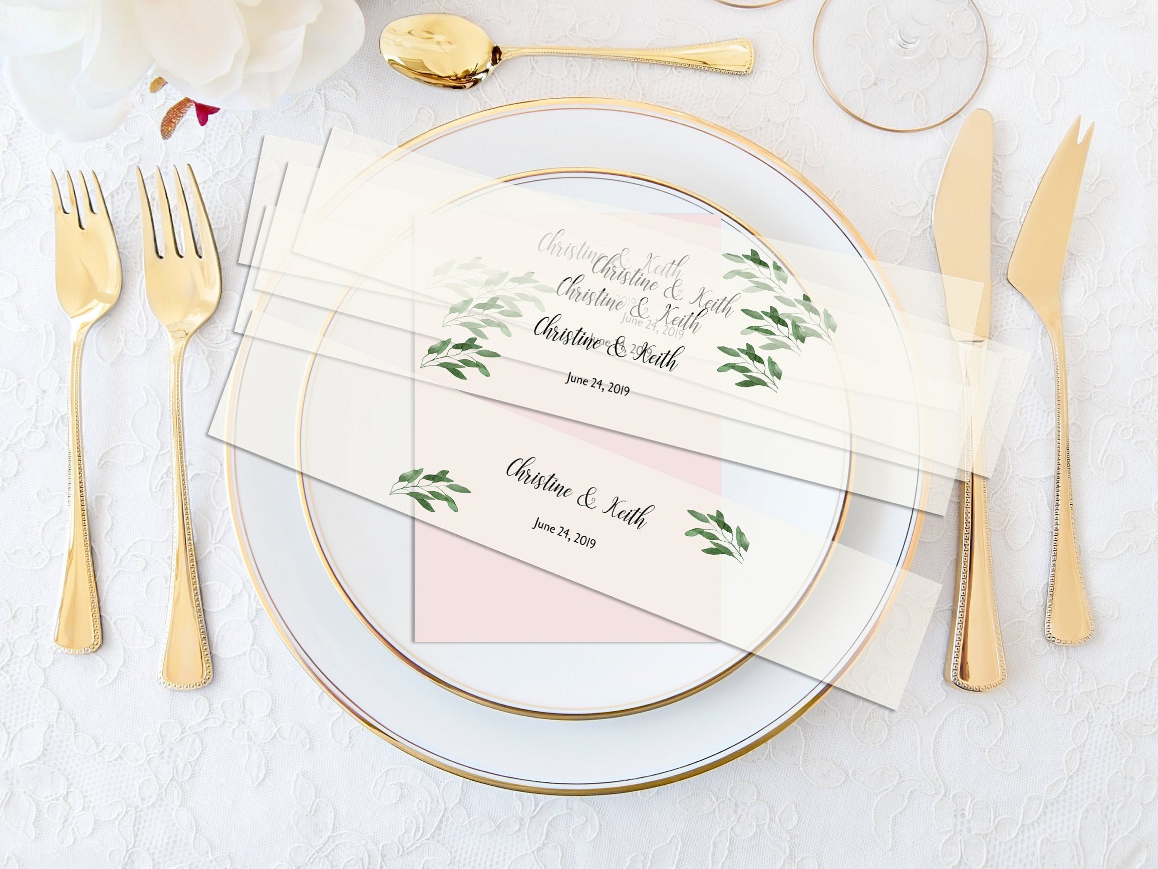Wedding Invitation Belly Band, Vellum, Translucent Belly Band, Personalized Invitation Belly Band, Monogram, Greenery Leaf Invitation Wraps