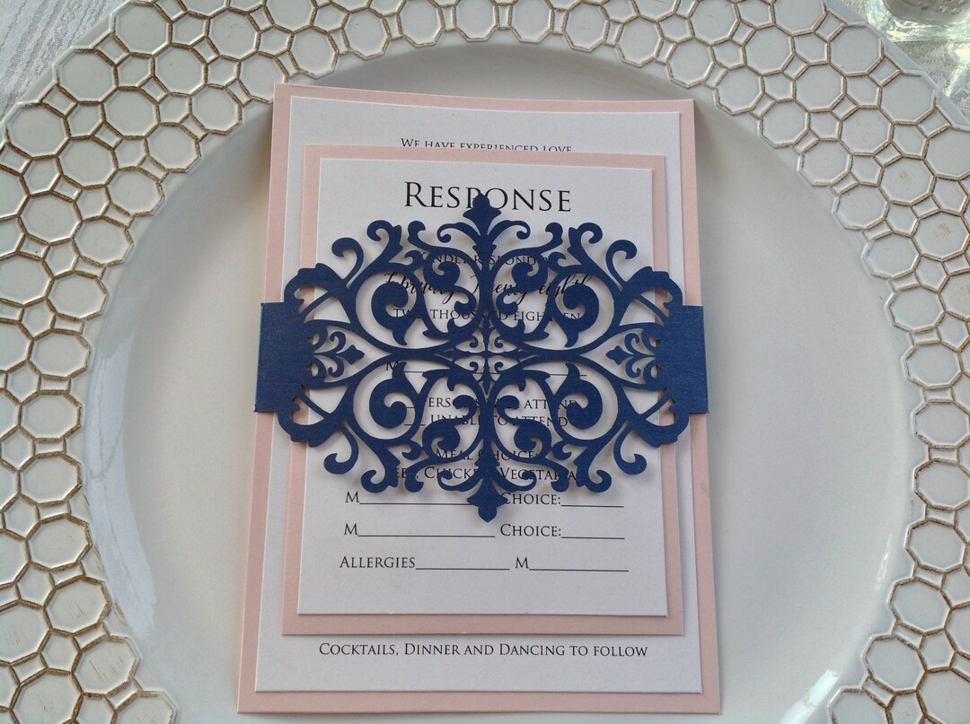 Wedding Invitation Belly Band, Laser Cut, Paper Bands, Navy Blue, Laser