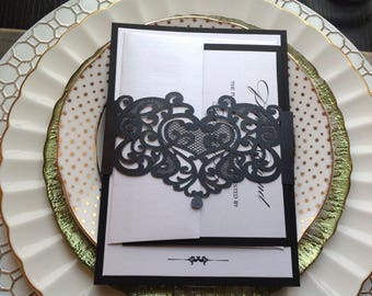 Wedding Invitation Belly Band, Black Laser Cut Invitation Belly Band, Laser Cut Invitations, Invitation Accessories