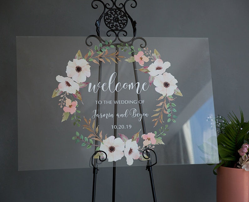 Acrylic Wedding Signs, Welcome Wedding Sign, Welcome Sign, Floral Wedding Sign, Custom Acrylic Sign, Wreath Sign image 5