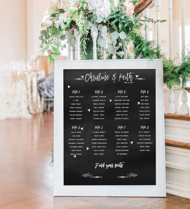 Chalkboard Seating Chart, Chalkboard Printed Seating Plan, Wedding Seating Chart, Wedding Seating Poster image 1