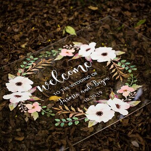 Acrylic Wedding Signs, Welcome Wedding Sign, Welcome Sign, Floral Wedding Sign, Custom Acrylic Sign, Wreath Sign image 3