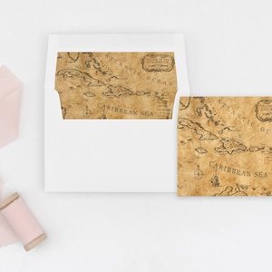 Envelop liners, Caribische kaart, kaart envelop liner, Caribbean kaart liner, bestemming bruiloft, de datum envelop opslaan