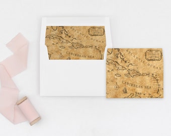 Envelope Liners, Caribbean Map, Map Envelope Liner, Caribbean Map Liner, Destination Wedding, Save the Date Envelope