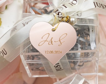 Mirror Acrylic Heart Favor Tags, Personalized Wedding Keepsake