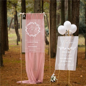 Frosted Acrylic Wedding Sign Package, Greenery Welcome Sign and Seating Chart Sign, Wedding Sign Set