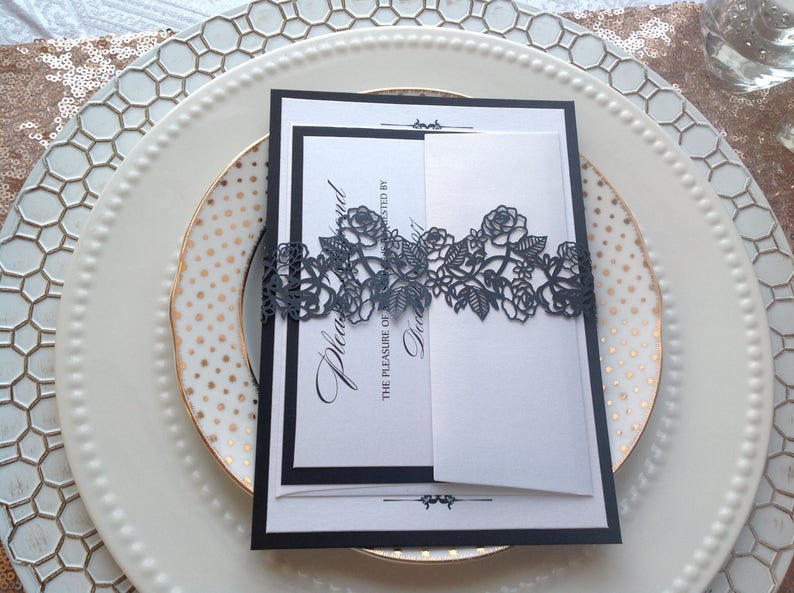 Wedding Invitation Belly Band Black Laser Cut Paper Bands Etsy