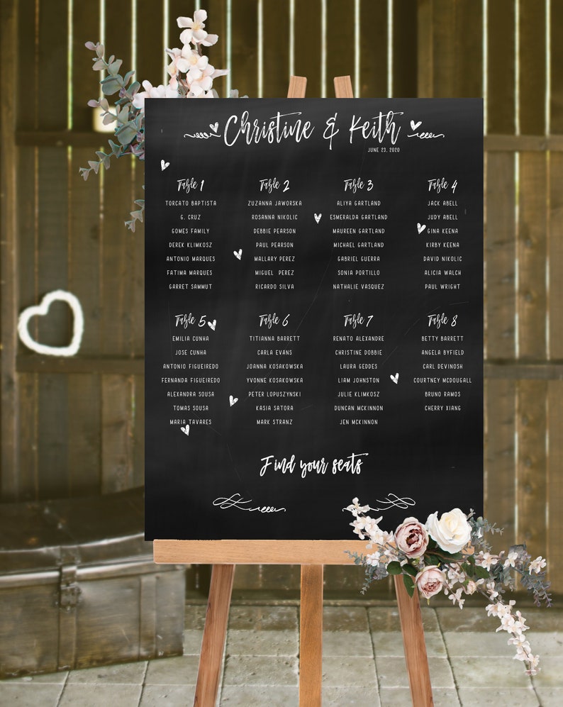 Chalkboard Seating Chart, Chalkboard Printed Seating Plan, Wedding Seating Chart, Wedding Seating Poster image 3