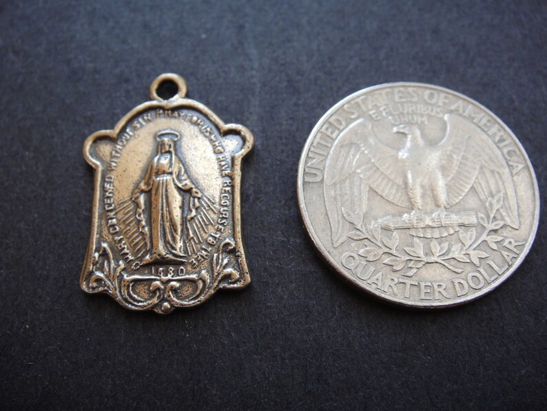 Solid bronze Vrgin Mary pendant, bronze Virgin Mary, Virgin Mary, bronze rosary charm, rosary , rosary Virgin Mary charm, bronze rosary image 4
