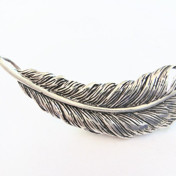 925 sterling silver oxidized large feather charm, silver feather, large feather pendant, feather, large feather charm, silver feather