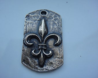 Solid bronze  Fleur De Lis pendant, Fleur De Lis Dog Tag, pendant, bronze square pendant