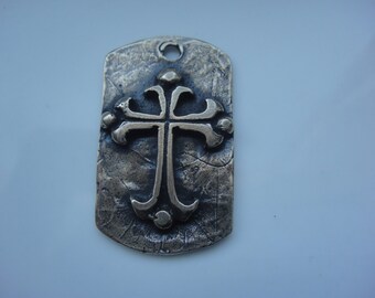 Solid bronze Cross pendant, Cross Dog Tag, pendant, bronze square pendant, pendant with cross, dog tag