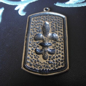 Solid bronze large rectangle dog tag with fleur de lis, antique bronze large dog tag with fleur de lis, bronze fleur de lis dog tag pendant image 2