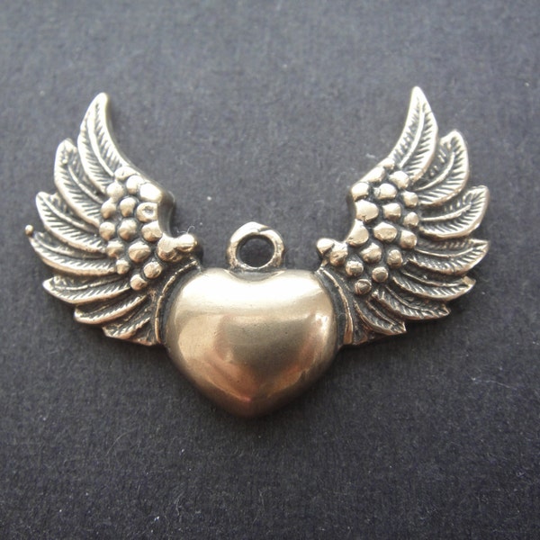 Solid bronze angel wings heart, bronze angel wings heart, bronze heart