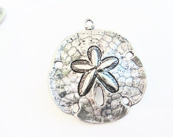 925 Sterling silver oxidized large sand dollar charm, silver sand dollar, sea life, sand dollar