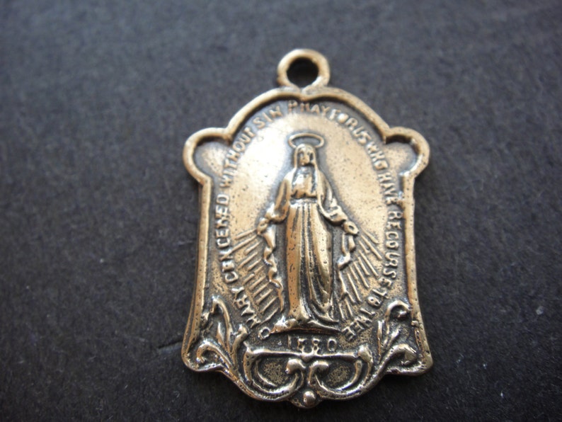 Solid bronze Vrgin Mary pendant, bronze Virgin Mary, Virgin Mary, bronze rosary charm, rosary , rosary Virgin Mary charm, bronze rosary image 1