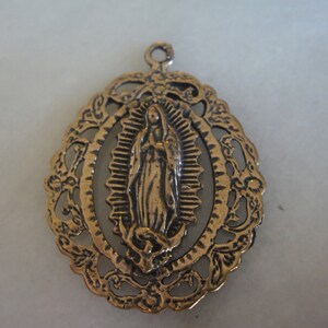 Solid bronze Virgin mary charm or pendant, antique bronze virgin mary, virgin mary, bronze rosary charm finding, rosary, Virgin Mary pendant image 1