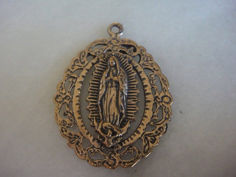 Solid bronze Virgin mary charm or pendant, antique bronze virgin mary, virgin mary, bronze rosary charm finding, rosary, Virgin Mary pendant image 1