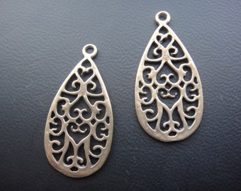 2PC. Solid bronze filigree teardrop earrings, Bronze filigree teardrop  earring component, bronze filigree teardrop earring component,