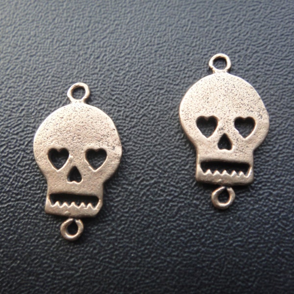 2pc Solid bronze  Flat Skull Connector Charm, bronze skull, small bronze skull charm, tiny skull charm, skull, bronze skull, skeleton