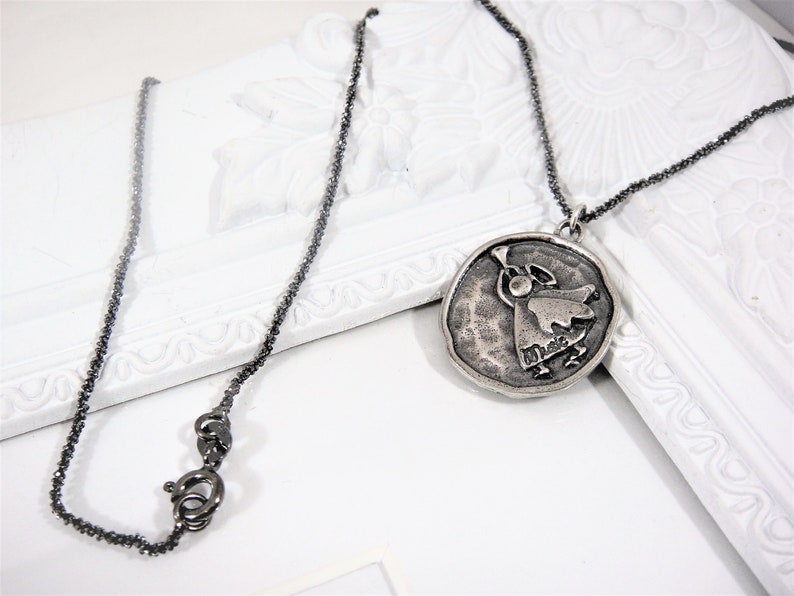 angel charm necklace 925 sterling silver angel charm necklace silver angel Silver Angel Playing music charm necklace angel playing music