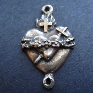 solid bronze sacred heart charm connector, bronze sacred heart image 1