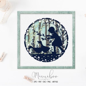 Bambina con anatre, Ombra, BOX 3D, papercut SVG, carta a strati, modello, File plotter, Silhouette Cameo, Cricut Maker, Plotterdatei