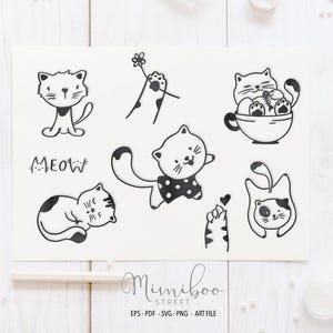 Pussy Cats, SVG, File CUT, File Plotter, Taglio carta, Silhouette Cameo, Cricut Maker, Creazione di carte, Logo, xTool, illustrazione doodle