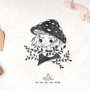 Autumn Girl - Illustration Girl - CUT file - Art Plotter File - Paper cut - pdf svg png eps - Silhouette Cameo - Cricut Maker - Stamp