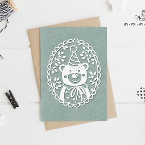 TeddyBÄR - Geburtstagsparty - Portrait - CUT Datei - Kunst Plotterdatei - Papierschnitt - pdf svg png eps - Silhouette Cameo - Cricut Maker - Logo