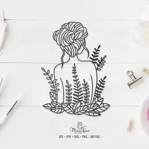 Flower Women - Illustration Girl - CUT file - Art Plotter File - Paper cut - pdf svg png eps - Silhouette Cameo - Cricut Maker - Card making