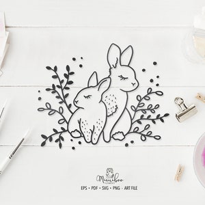 Conejitos lindos - archivo CUT - Art Plotter File - Paper cut - pdf svg png eps - Silhouette Cameo - Cricut Maker - Fabricación de tarjetas - Logo