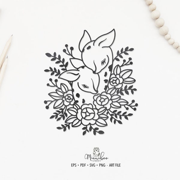 Love Deers - CUT file - Art Plotter File - Paper cut - pdf svg png eps - Silhouette Cameo - Cricut Maker - Card making - Logo