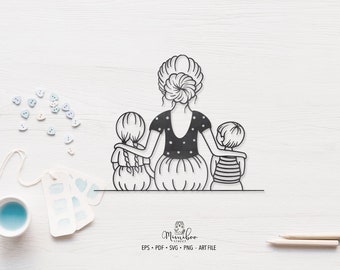 Mama und Kinder - Familie SVG - PLOTTERDATEI - Kunst Plotterdatei - Papierschnitt - Silhouette Cameo - Cricut Maker - Kartenherstellung - Sublimationsgrafik