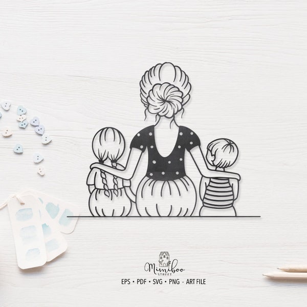 Mamma e bambini - Famiglia SVG - File CUT - Art Plotter File - Taglio carta - Cammeo Silhouette - Cricut Maker - Creazione di carte - Grafica a sublimazione