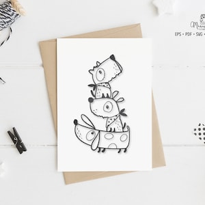 Dog Tower, Cute Dog, SVG file CUT, Plotter File, Paper cut, Cricut file, Doodle Illustration, Card making, Sublimation, Cutting Machine