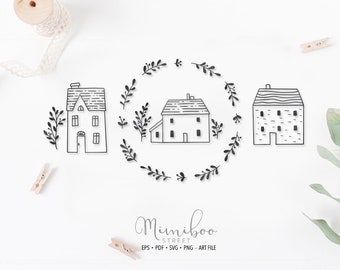 Case Dolci Cottages, File CUT, Art Plotter File, Taglio carta, Silhouette Cameo, Cricut Make, Creazione di carte, Macchina da taglio, doodle