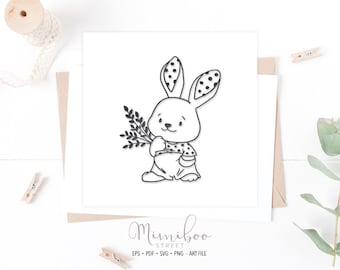 Cute Bunny, Easter SVG, file CUT, Plotter File, Paper cut, Cricut file, Doodle Illustration, Card making, Sublimation, Cutting Machine