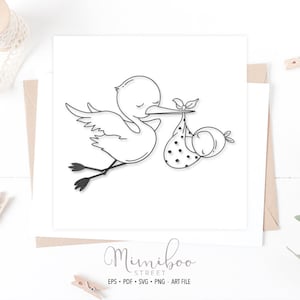 Cigüeña con bebé, SVG recién nacido, archivo CUT, archivo Plotter, papel cu, Silhouette Cameo, Cricut Maker, creación de tarjetas, gráfico de sublimación, xTool