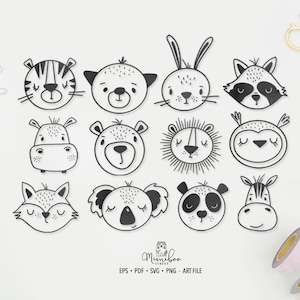 Animaux sauvages mignons - Fichier CUT - Fichier Traceur d’art - Papier découpé - pdf svg png eps - Silhouette Cameo - Cricut Maker - Fabrication de cartes - Fichier laser